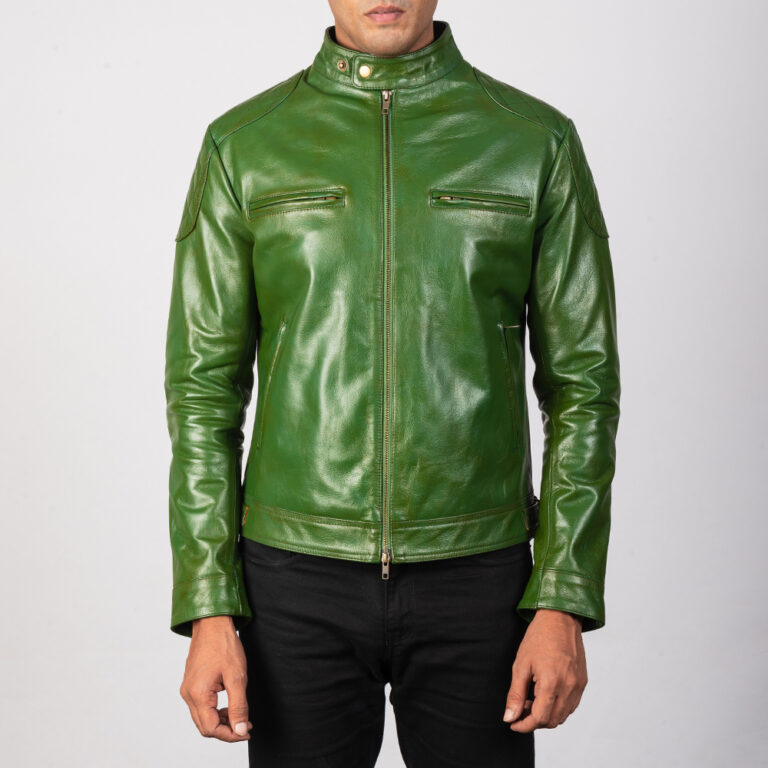 Mens Gatsby Green Leather Biker Jacket6126-5-1568635936262
